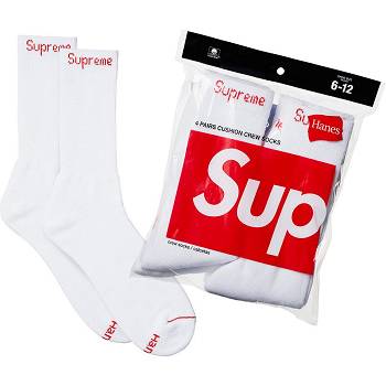 Calcetines Supreme Hanes® Crew Socks (4 Pack) Blancas | CL104FM