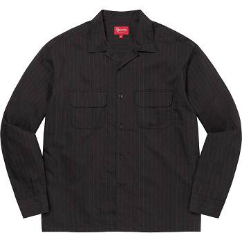 Camisas Supreme Pinstripe Linen Negras | CL374BC